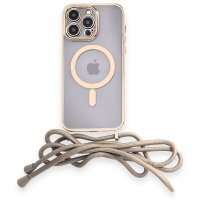 Newface iPhone 14 Pro Max Kılıf Divo Lazer Askılı Magsafe Kapak - Gold
