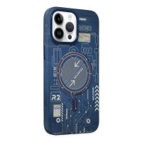 Newface iPhone 14 Pro Max Kılıf Fosforlu Metal Slim Magneticsafe Kapak - Mavi