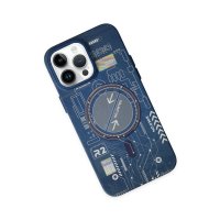 Newface iPhone 14 Pro Max Kılıf Fosforlu Metal Slim Magneticsafe Kapak - Mavi