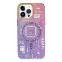 Newface iPhone 14 Pro Max Kılıf Fosforlu Metal Slim Magneticsafe Kapak - Mor