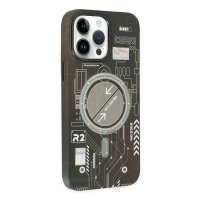 Newface iPhone 14 Pro Max Kılıf Fosforlu Metal Slim Magneticsafe Kapak - Siyah