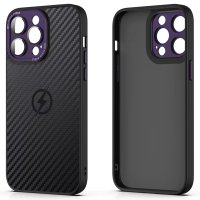 Newface iPhone 14 Pro Max Kılıf Harbon Magneticsafe Karbon Kapak - Siyah