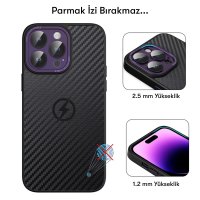 Newface iPhone 14 Pro Max Kılıf Harbon Magneticsafe Karbon Kapak - Siyah