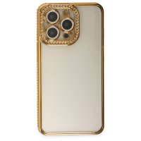 Newface iPhone 14 Pro Max Kılıf Joke Taşlı Silikon - Gold