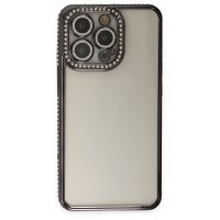 Newface iPhone 14 Pro Max Kılıf Joke Taşlı Silikon - Siyah