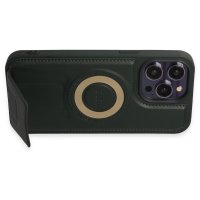 Newface iPhone 14 Pro Max Kılıf Merkür Magneticsafe Standlı Kapak - Koyu Yeşil