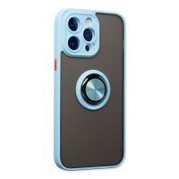 Newface iPhone 14 Pro Max Kılıf Montreal Yüzüklü Silikon Kapak - Buz Mavi