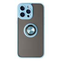 Newface iPhone 14 Pro Max Kılıf Montreal Yüzüklü Silikon Kapak - Buz Mavi