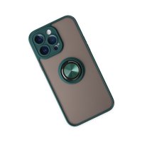 Newface iPhone 14 Pro Max Kılıf Montreal Yüzüklü Silikon Kapak - Yeşil