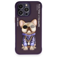 Newface iPhone 14 Pro Max Kılıf Nimmy Glass Desenli Kapak - Derin Mor