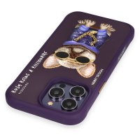 Newface iPhone 14 Pro Max Kılıf Nimmy Glass Desenli Kapak - Derin Mor