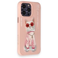 Newface iPhone 14 Pro Max Kılıf Nimmy Glass Desenli Kapak - Pembe