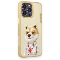 Newface iPhone 14 Pro Max Kılıf Nimmy Nakış Desenli Kapak - Gold
