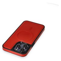 Newface iPhone 14 Pro Max Kılıf Ozzi Magsafe Deri Kapak - Kırmızı