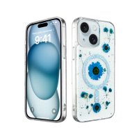 Newface iPhone 15 Kılıf Daisy Simli Magsafe Kapak - Mavi
