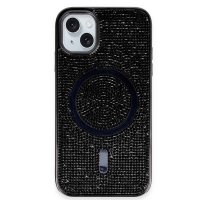 Newface iPhone 15 Kılıf Diamond Magsafe Kapak - Siyah-Rainbow