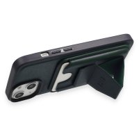 HDD iPhone 15 Kılıf HD Deri Luxury Magnet Kartvizitli Kapak - Koyu Yeşil