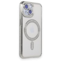 Newface iPhone 15 Kılıf Joke Simli Magneticsafe Kılıf - Gümüş