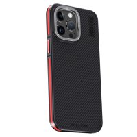 Joko iPhone 15 Pro Kılıf Aramid 600D Kevlar Karbon Fiber Magsafe Kapak - Kırmızı