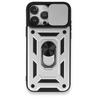 Newface iPhone 15 Pro Kılıf Pars Lens Yüzüklü Silikon - Gümüş