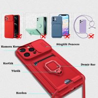 Newface iPhone 15 Pro Kılıf Zuma Kartvizitli Yüzüklü Silikon - Kırmızı