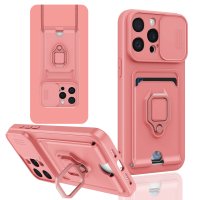 Newface iPhone 15 Pro Kılıf Zuma Kartvizitli Yüzüklü Silikon - Pembe