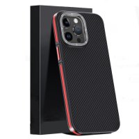 Joko iPhone 15 Pro Max Kılıf Aramid 600D Kevlar Karbon Fiber Magsafe Kapak - Kırmızı