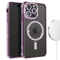 Newface iPhone 15 Pro Max Kılıf Joke Simli Magneticsafe Kılıf - Derin Mor
