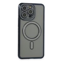 Newface iPhone 15 Pro Max Kılıf Joke Simli Magneticsafe Kılıf - Lacivert