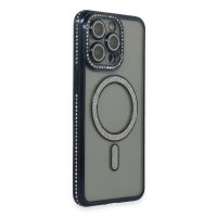 Newface iPhone 15 Pro Max Kılıf Joke Simli Magneticsafe Kılıf - Lacivert