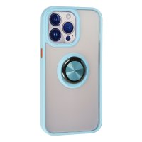 Newface iPhone 15 Pro Max Kılıf Montreal Yüzüklü Silikon Kapak - Buz Mavi