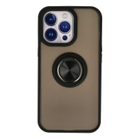 Newface iPhone 15 Pro Max Kılıf Montreal Yüzüklü Silikon Kapak - Siyah