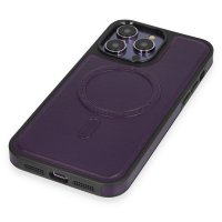 Newface iPhone 15 Pro Max Kılıf Ozzi Magsafe Deri Kapak - Derin Mor