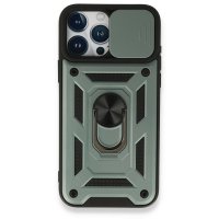 Newface iPhone 15 Pro Max Kılıf Pars Lens Yüzüklü Silikon - Yeşil