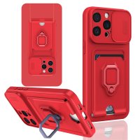 Newface iPhone 15 Pro Max Kılıf Zuma Kartvizitli Yüzüklü Silikon - Kırmızı
