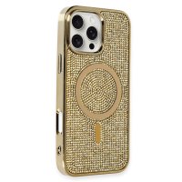 Newface iPhone 16 Pro Kılıf Diamond Magsafe Kapak - Gold