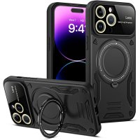 Newface iPhone 16 Pro Kılıf Joy Lens Standlı Kapak - Siyah