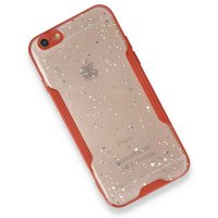 Newface iPhone 6 Kılıf Platin Simli Silikon - Kırmızı