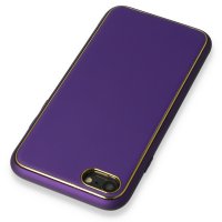 Newface iPhone 7 Kılıf Coco Deri Silikon Kapak - Mor