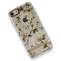 Newface iPhone 7 Kılıf Çiçekli Silikon - Gümüş