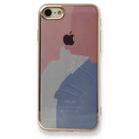 Newface iPhone 7 Kılıf Çiçekli Silikon - Pembe-Mavi