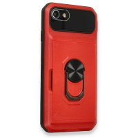 Newface iPhone 7 Kılıf Klik Yüzüklü Kartvizitli Silikon - Kırmızı