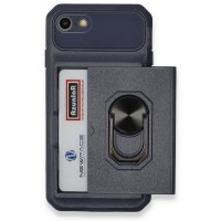 Newface iPhone 7 Kılıf Klik Yüzüklü Kartvizitli Silikon - Mavi