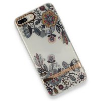 Newface iPhone 7 Plus Kılıf Çiçekli Silikon - Siyah