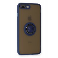 Newface iPhone 7 Plus Kılıf Montreal Yüzüklü Silikon Kapak - Lacivert
