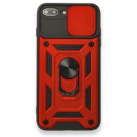 Newface iPhone 8 Plus Kılıf Pars Lens Yüzüklü Silikon - Kırmızı