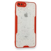 Newface iPhone 8 Plus Kılıf Platin Simli Silikon - Kırmızı