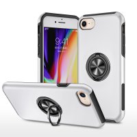 Newface iPhone 8 Kılıf Elit Yüzüklü Kapak - Gümüş