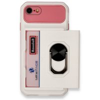 Newface iPhone 8 Kılıf Klik Yüzüklü Kartvizitli Silikon - Beyaz
