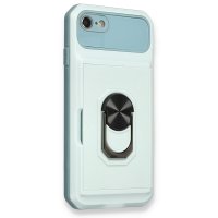 Newface iPhone 8 Kılıf Klik Yüzüklü Kartvizitli Silikon - Yeşil